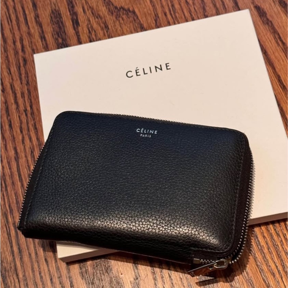 Celine Black Leather zip Wallet